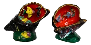 French Ceramic Shell Lamps with Hand-Glazed Marine Motifs from Vallauris, 1950, Set of 2