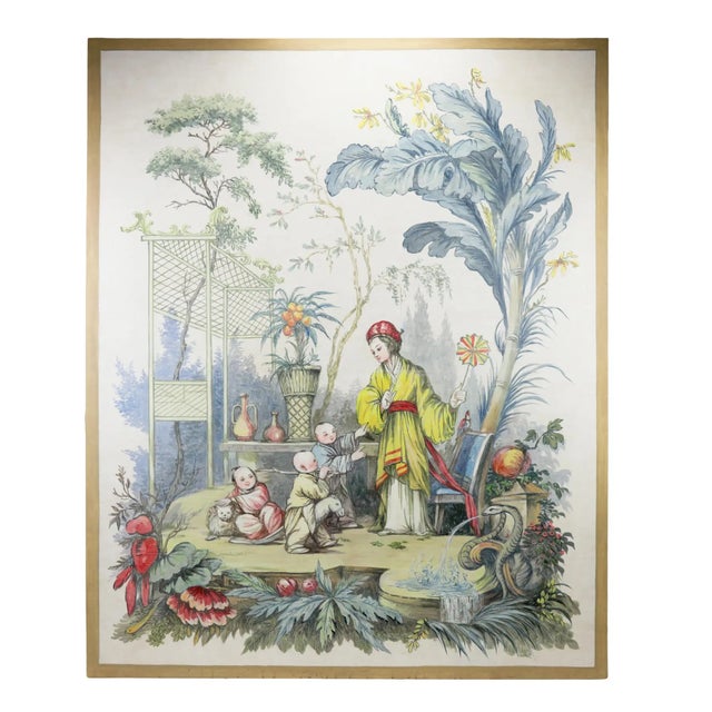 Vintage 18th Century European "Chinoiserie" Style Decorative Painting, For Sale - Image 11 of 11