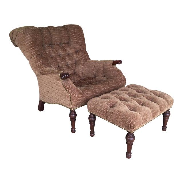 Stickley Leopold Tufted Fabric Upholstered Chair and Ottoman Chairish