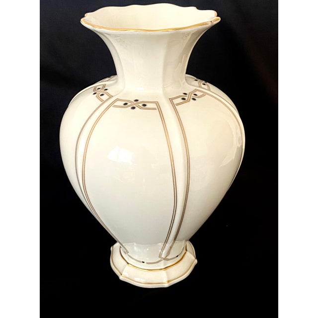 Vintage Large 9 7/8 Inch Lenox Vanguard Collection Ivory Porcelain Art Deco Trim Vase For Sale - Image 9 of 18