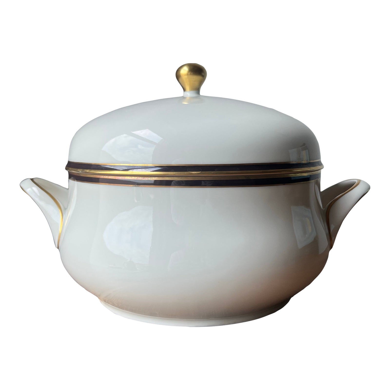 1980s Hutschenreuther Olivia 63 Cream, Maroon and Gold Tureen With