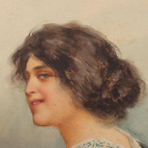 Vincenzo Migliaro, Portrait, Watercolor, Framed For Sale - Image 4 of 10