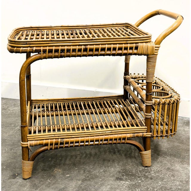 Vintage Italian Rattan Bar Cart with Bottle Holder, 1970s For Sale - Image 10 of 13