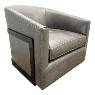Rh Reginald Leather Swivel Chair Berkshire Leather in Pewter | Bronze For Sale