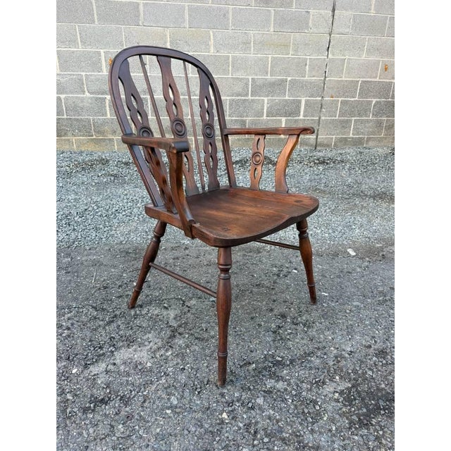 Pair of 19th Century Low Back Solid Wood Windsor Armchairs For Sale - Image 12 of 16