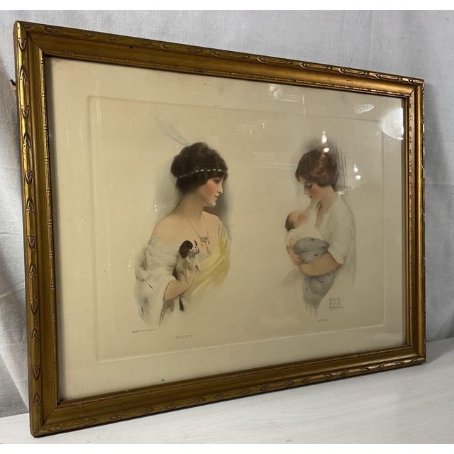 1900 - 1909 Antique 1907 Bessie Pease Gutmann "Poverty & Riches" Lithograph in Gold Gesso Frame For Sale - Image 5 of 7