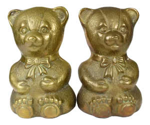 Mid 20th Century Vintage Teddy Bear Brass Bookends - a Pair
