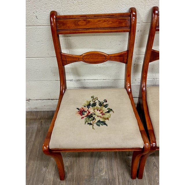 Traditional Antique Regency / Duncan Phyfe Style Floral Needlepoint Dining Chairs - Pair For Sale - Image 3 of 9