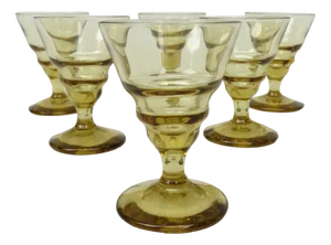Art Deco Amber-Colored Mouthblown Liquor Glasses, 1920s, Set of 6