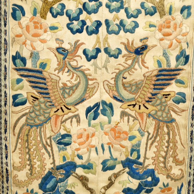 Framed Antique Chinese Silk Embroidered Robe Sleeves Floral and Birds For Sale In Phoenix - Image 6 of 9