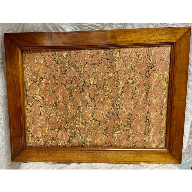 French Antique French Walnut Display Frame With Venetian Style Marbled Paper For Sale - Image 3 of 4