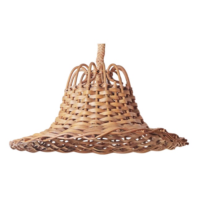 Vintage Hand-Woven Rattan and Bamboo Pendant Lamp, 1970s For Sale