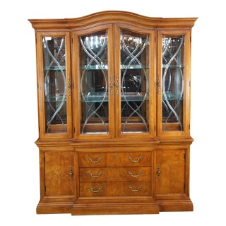 Thomasville Louis Philippe Style Oak & Ash Burl China Display Curio Cabinet 89" For Sale