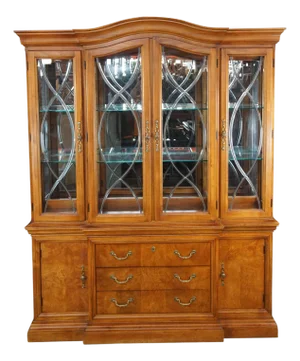 Thomasville Louis Philippe Style Oak & Ash Burl China Display Curio Cabinet 89"