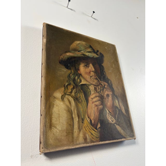 19th Century Oil Portrait Study of a Man With Pipe For Sale - Image 11 of 12