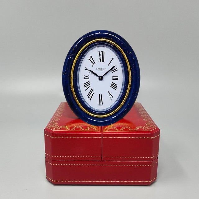 Swiss Alarm Clock in Pendulette Lapis Lazuli by Cartier, 1980s For Sale - Image 12 of 12
