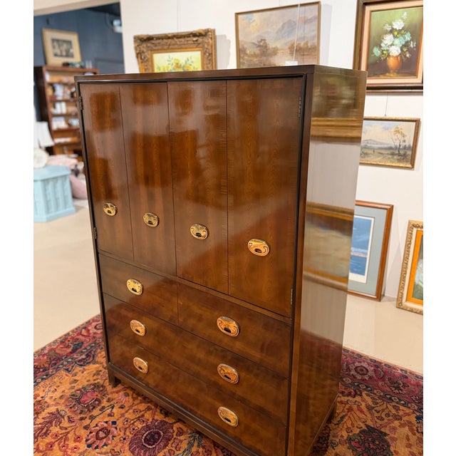 Hickory Manufacturing Company Vintage 1970s Campaign-Style Oak Gentleman's Chest For Sale - Image 4 of 9