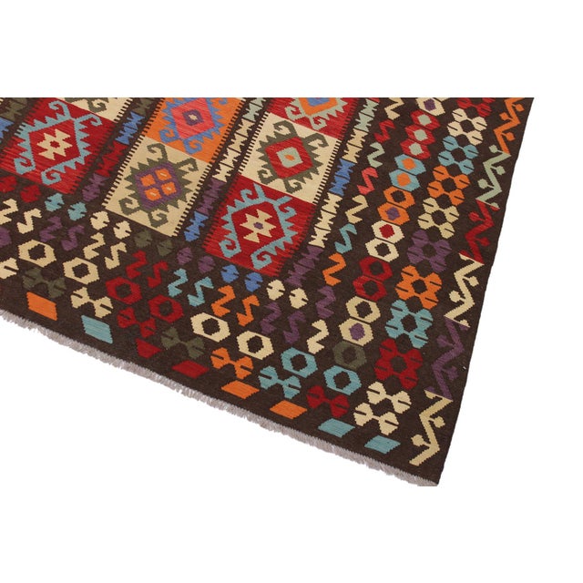 Shabby Chic Shabby Chic Kilim Chocolate Rust Wool Rug - 8'5" X 9'11" For Sale - Image 3 of 7