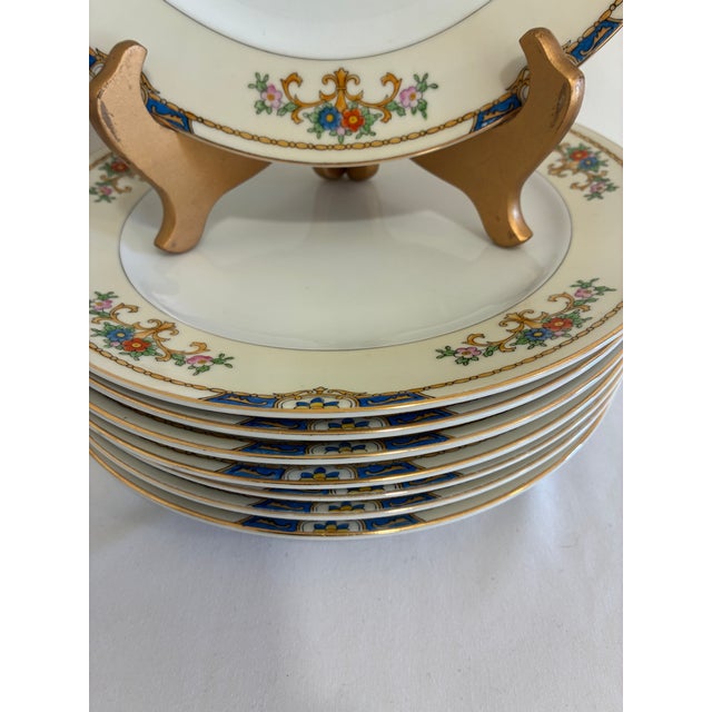Vintage Meito Japan Floral and Gold Dinner Plates – Set of 7 For Sale - Image 9 of 11