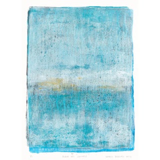 Playa Del Carmen-01 Abstract Landscape Monoprint Blue Yellow by Carrie Bergey For Sale