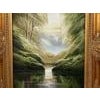 Serenity over the Bridge - Lake Scene with Lush Green Trees. Vintage Oil Painting by British Artist, David James. Art...