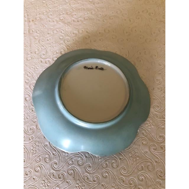 Sweet vintage mid-century trinket or jewelry tray dish. Artist Marie Rodts, hand-painted. Lovely pale blue porcelain with...