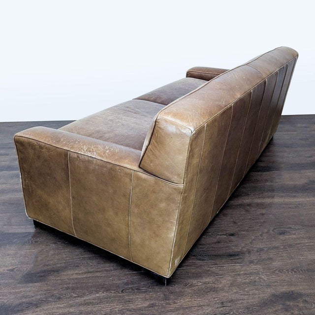 Brown Mitchell Gold 3-Seat Brown Leather Sofa For Sale - Image 8 of 14