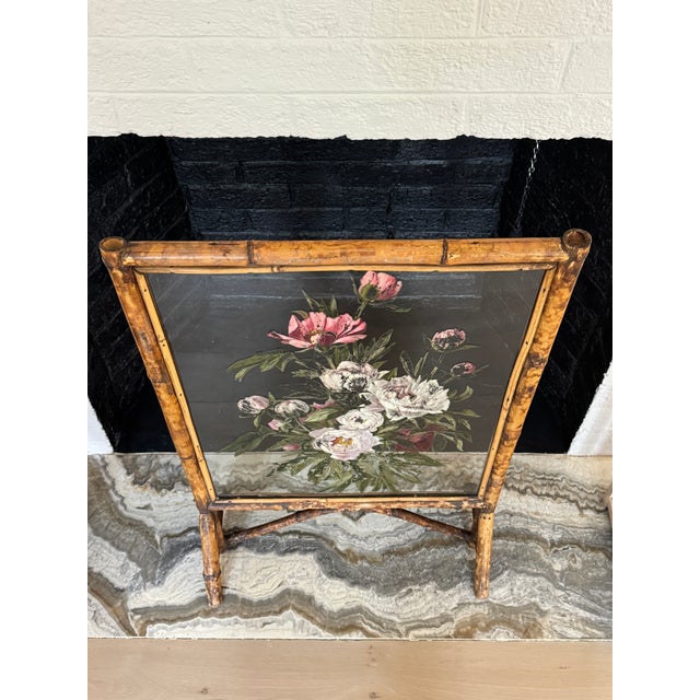 Early 20th Century Late Victorian Bamboo and Painted Glass Firescreen For Sale - Image 4 of 11