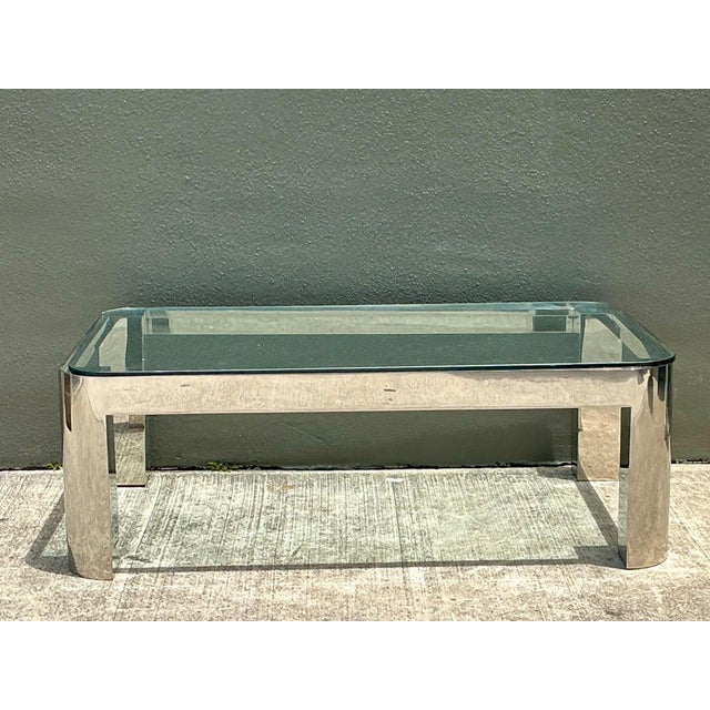 Vintage Chrome and Glass Coffee Table After Karl Springer For Sale - Image 10 of 18