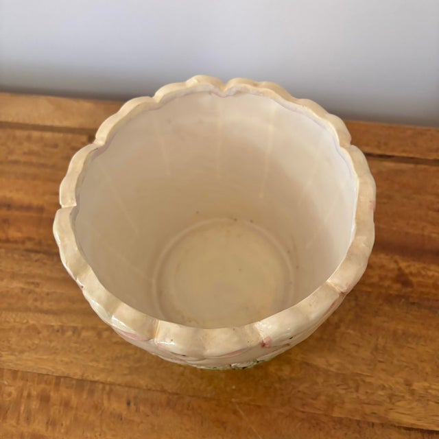 Green 1980s Majolica Style Molded Jardiniére Cachepot Featuring Rabbits and Ferns For Sale - Image 8 of 10