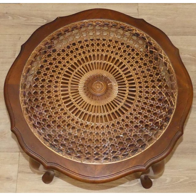 Chippendale Round Side Table with Shelf Wicker and Glass by Ilse Möbel, 1960s For Sale - Image 15 of 15