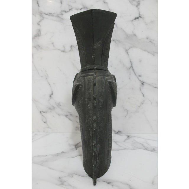 Chinese Phoenix Rooster Zun Shang Style Bronze Ware Ceremonial Wine Vessel Vase For Sale - Image 9 of 18