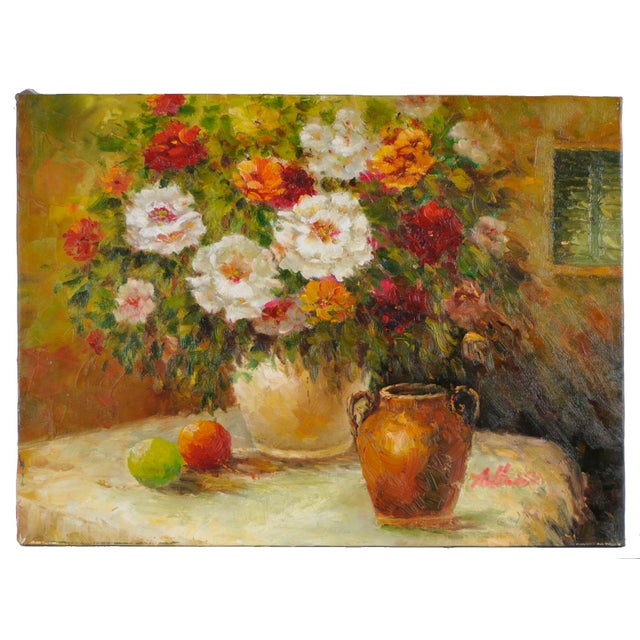 Vintage French Floral Oil Painting For Sale In Atlanta - Image 6 of 6