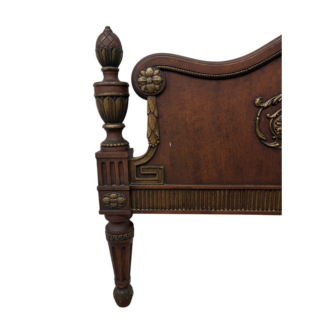 Wood Antique Neoclassical Mahogany Twin Bed Frame With Hand-Painted Classical Medallions & Gilt Decoration For Sale - Image 7 of 10