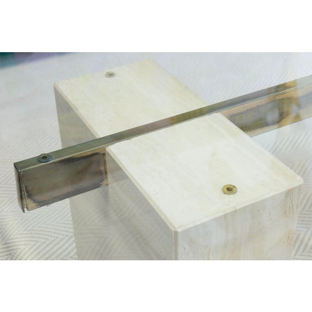 Artedi Vintage Artedi Stone & Brass Crossbar Coffee Table For Sale - Image 4 of 6