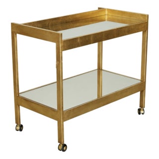 Contemporary Gold Leaf Bar Cart With Two Mirrored Shelves For Sale