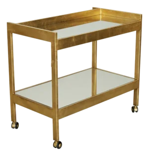Contemporary Gold Leaf Bar Cart With Two Mirrored Shelves