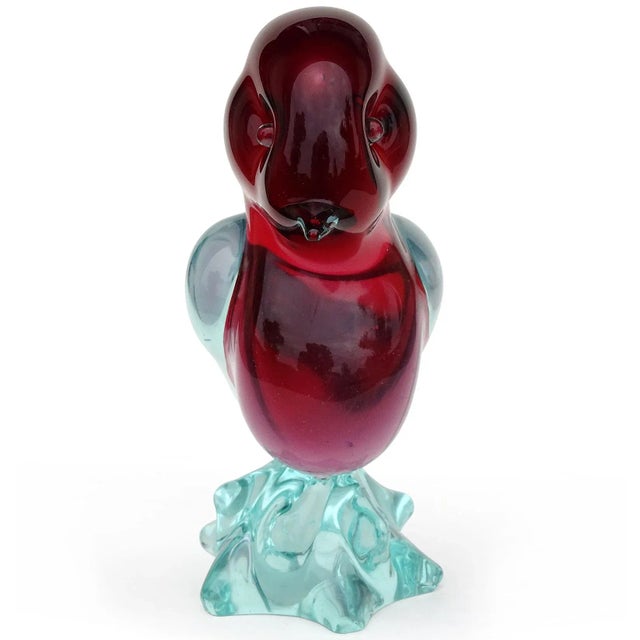 Murano Seguso Vintage Sommerso Red Light Blue Italian Art