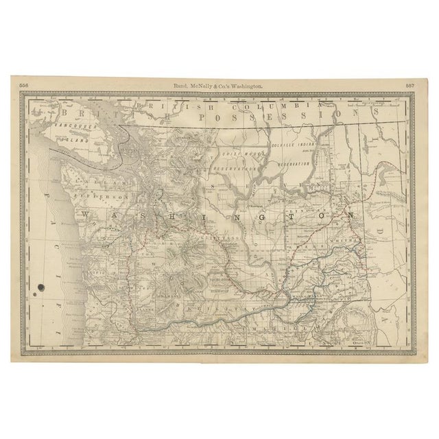 Washington Map with Antique Railroads and Indian Reservations and Counties, 1888 For Sale - Image 10 of 10