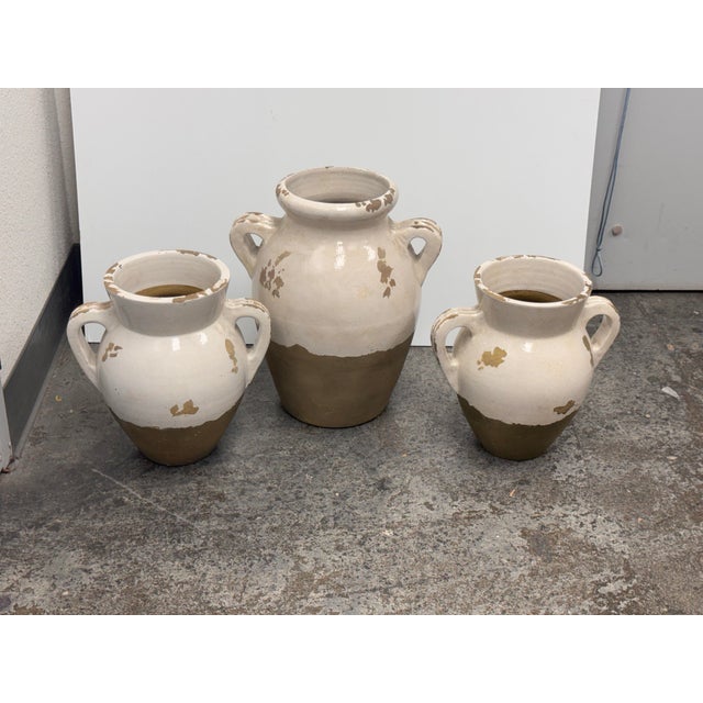 Pottery Barn Pottery Barn Tuscan Handcrafted Terracotta Double-Handled Urns, Set of Three For Sale - Image 4 of 12