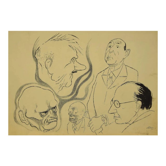 Caricatures, Original ink by Adolf Reinhold Hallman, 1930s For Sale
