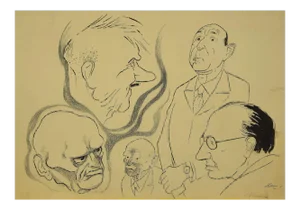 Caricatures, Original ink by Adolf Reinhold Hallman, 1930s