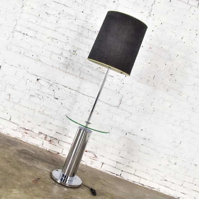 Late 20th Century Modern Chrome Cylinder Floor Lamp With Attached Glass Side Table in the Style of George Kovacs For Sale - Image 6 of 13