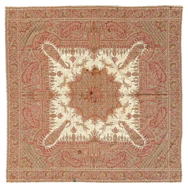 French Kashmir Square Shawl, 1890s For Sale