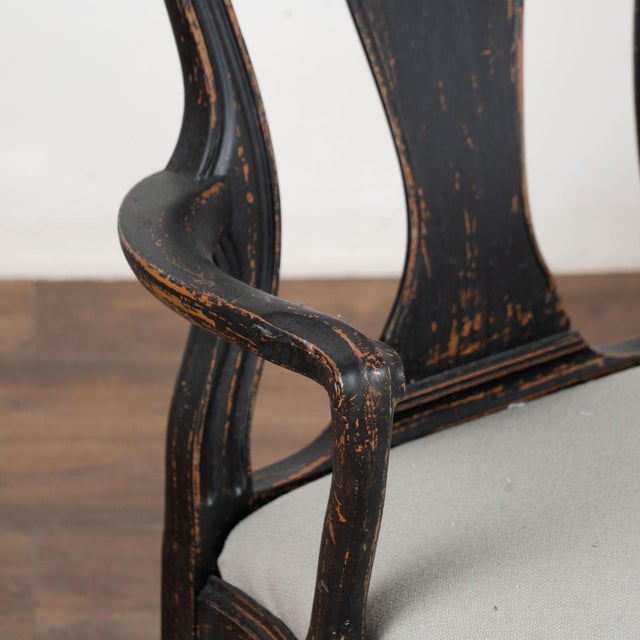 Wood Pair of 19th Century Black Painted Swedish Rococo Armchairs For Sale - Image 7 of 16