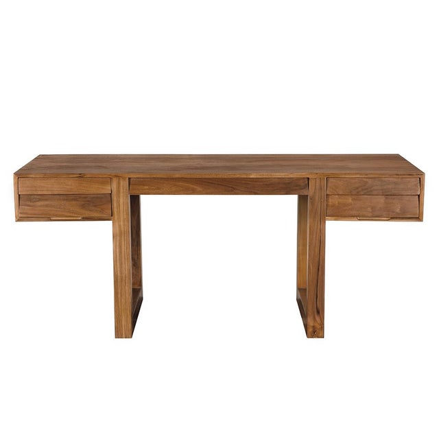 This minimalist teak desk is crafted from natural teak wood, highlighting its beautiful, rich grain. The desk features...