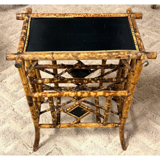 Wood French Aesthetic Movement Japonisme Burnt Bamboo & Black Lacquer Side Table For Sale - Image 7 of 11