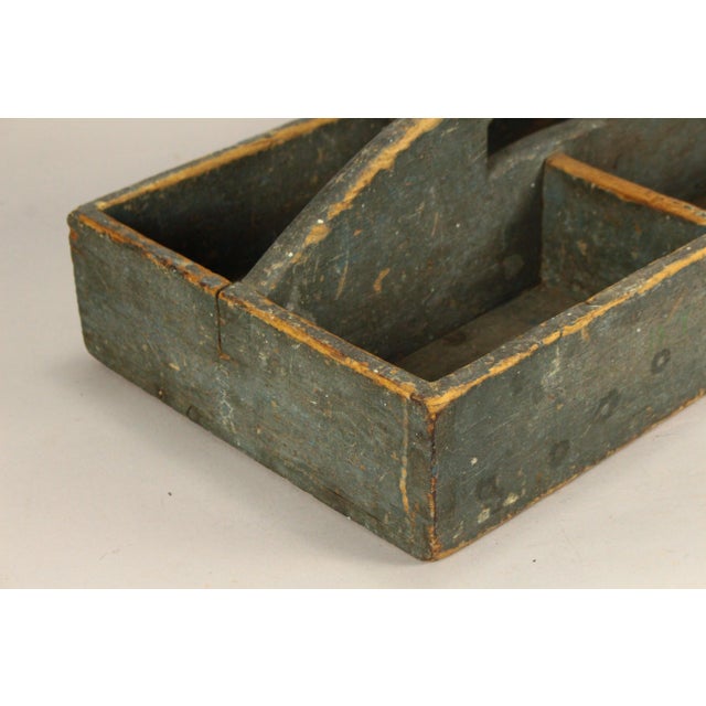 Gray 1800's Primitive Painted Pine Wood Tool Caddy Box Gray - Green For Sale - Image 8 of 16