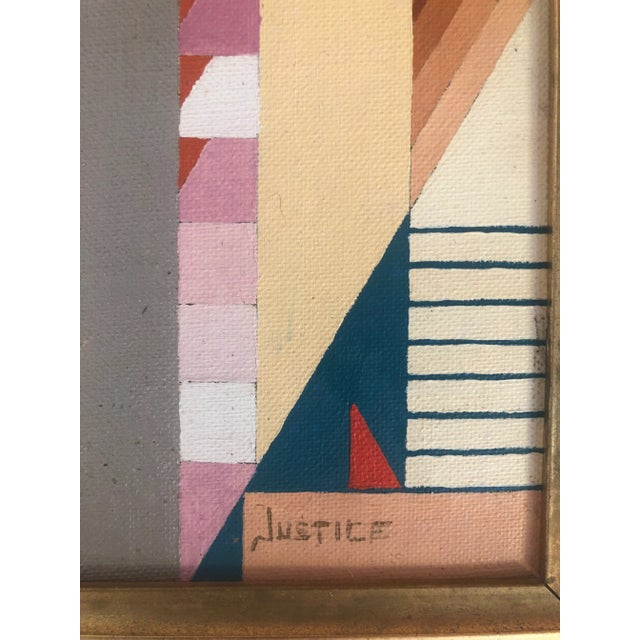 1962 “Allocation I” Abstract Geometric Oil Painting on Canvas Board by Jack Justice, Framed For Sale - Image 4 of 13