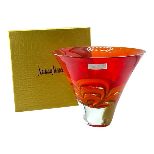 Waterford Crystal Evolution Red & Amber Art Glass Bowl For Sale